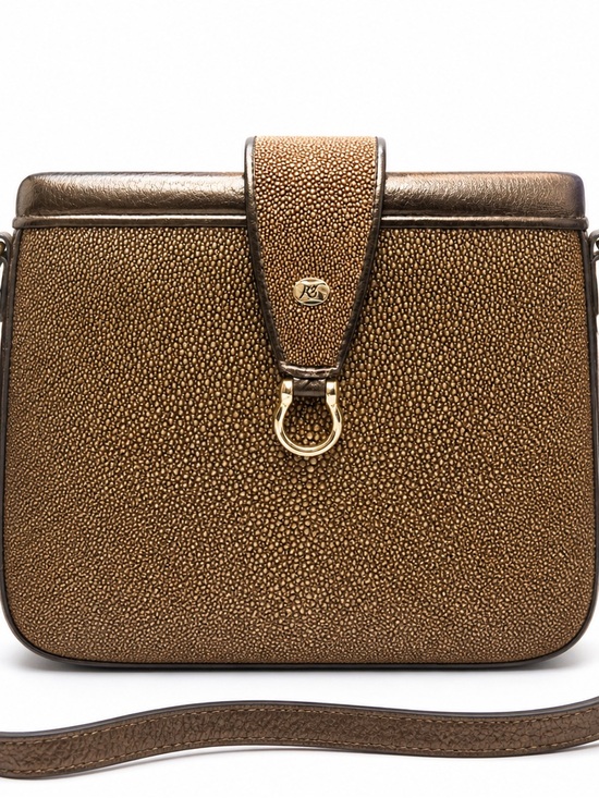 Stingray Handbags - Genuine Stingray Leather Crossbody Bag Made in Italy Exotic Luxury Gold Brown